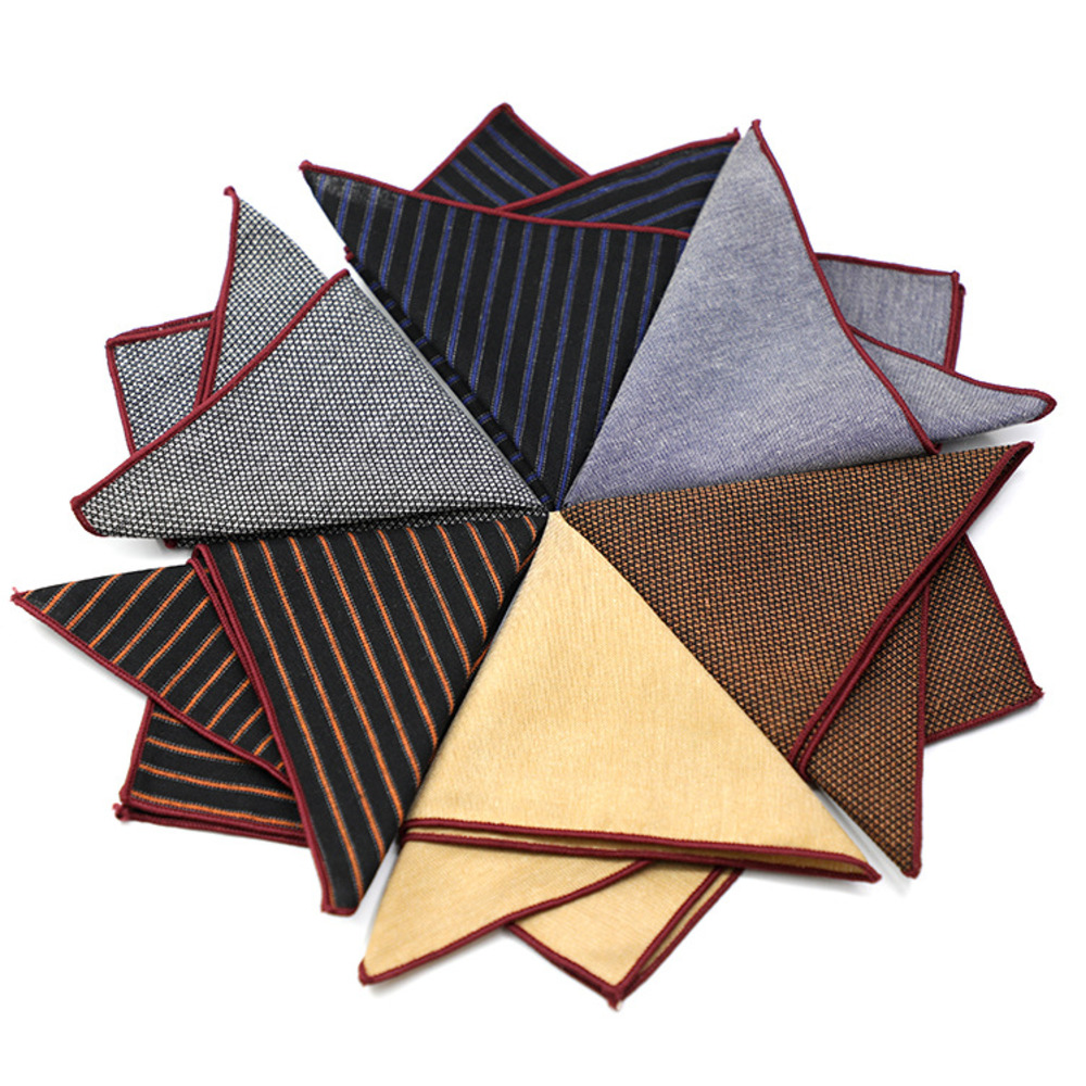 Handkerchief Cotton Men - Solid Striped Brown Pocket Square 23CM