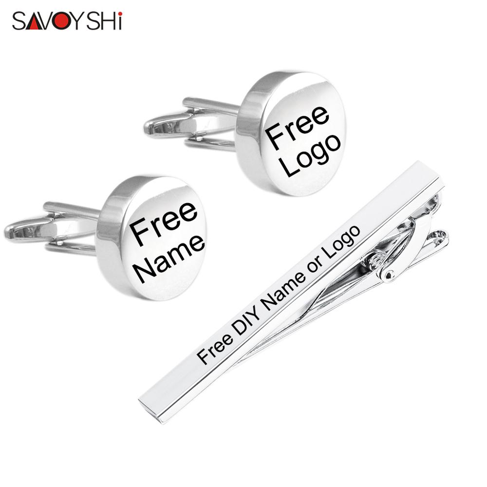 Tie Bar Set Gift - SAVOYSHI Free Engraving Name Cufflinks Tie
