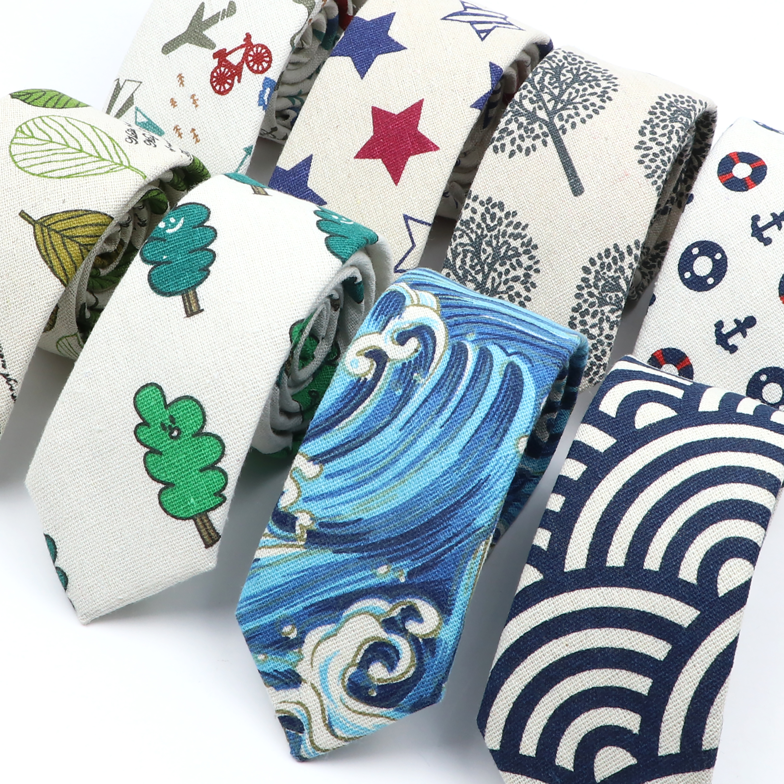 Skinny Tie Men - Novelty Cartoon Linen Tie For Men