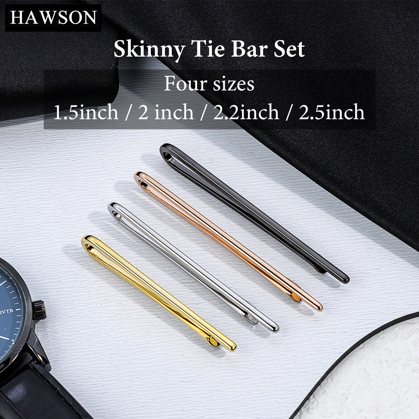 Tie Bar Set Gift - HAWSON Tie Clips for Men 4Pcs
