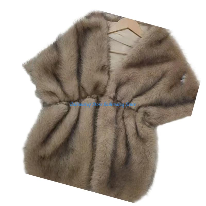 Stole Wedding Shawl - 573B Luxurious Artificial Furs Bride Stole