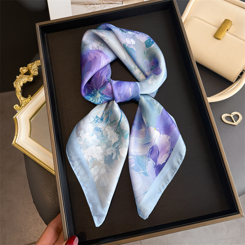 Silk Neck Scarf - 2026 New Floral Print Silk Square