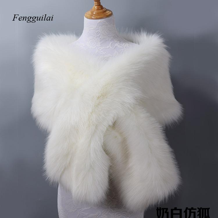 Stole Wedding Shawl - Women's White Faux Fur Shawl Bridal