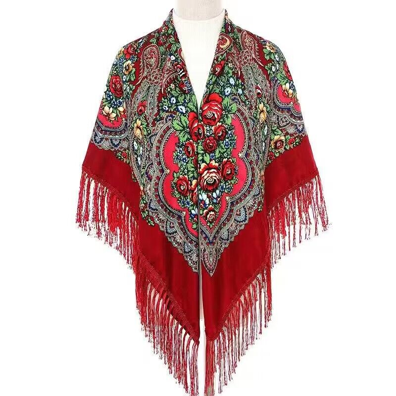 Woven Scarf Blanket - 130*130cm Ethnic Printed Square Shawls Elegant