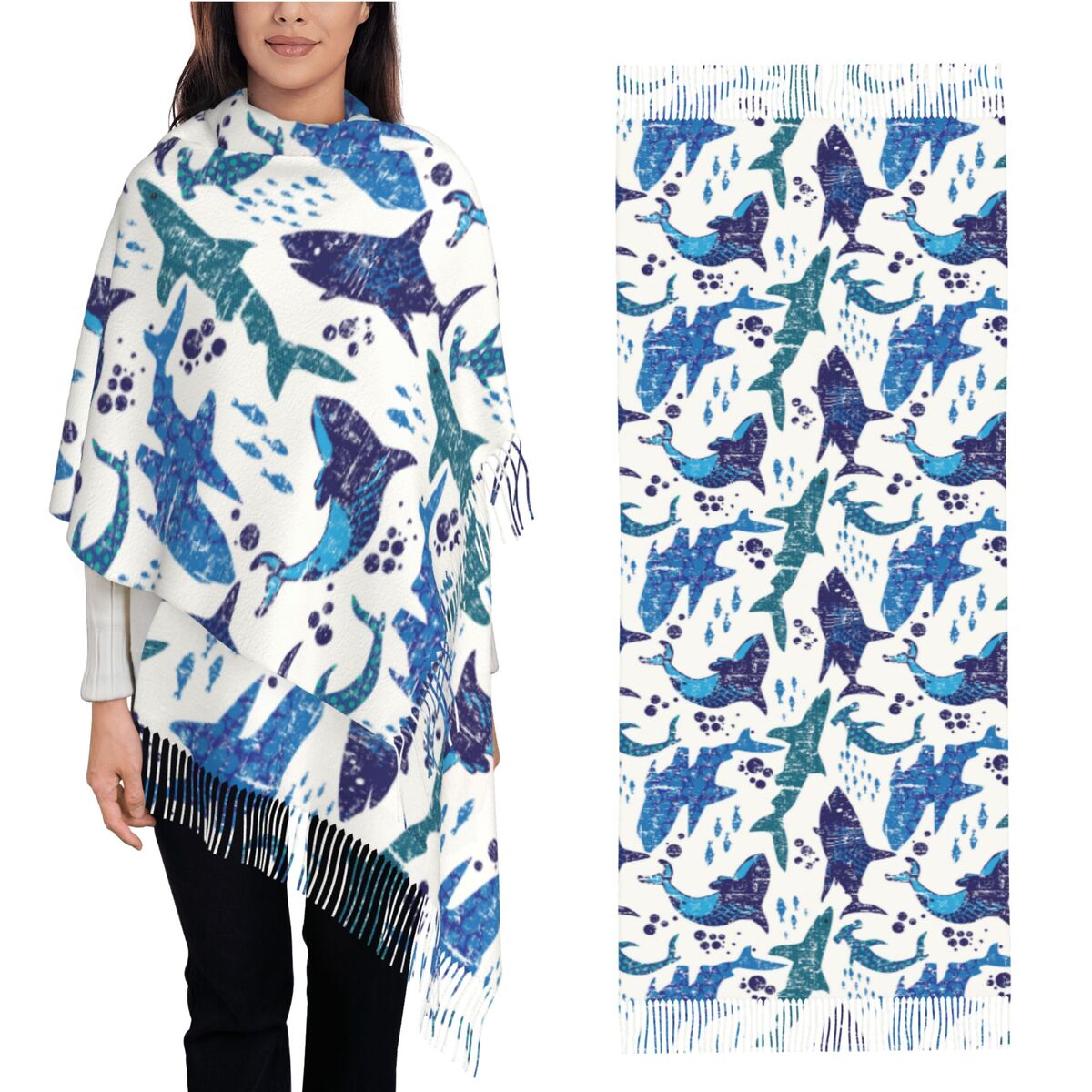 Pashmina Wrap Large - Shark Underwater World Ocean Sea Marine