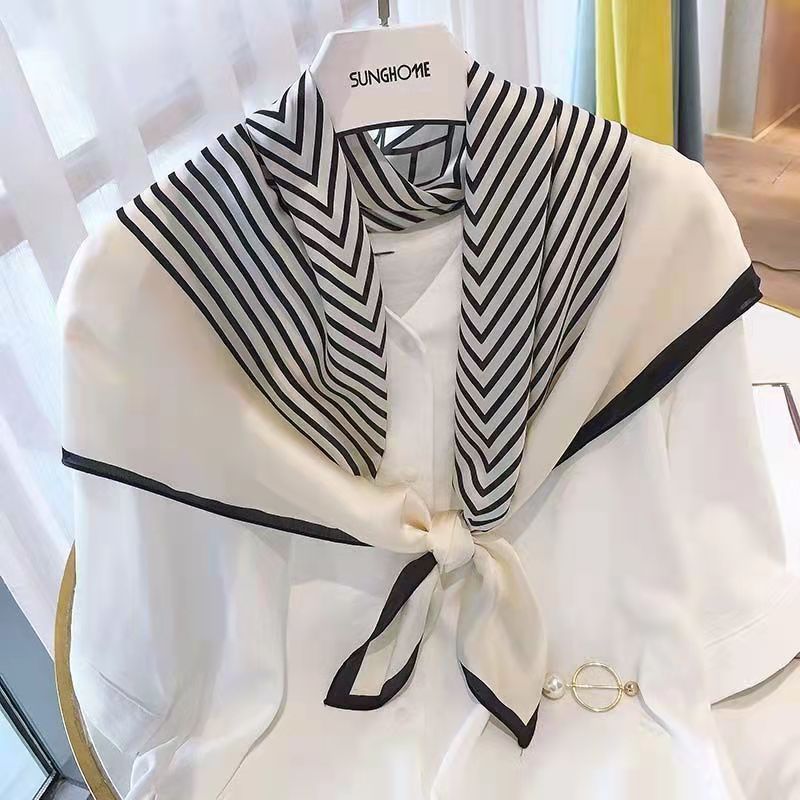 Silk Tie Striped - Fashion Square 70cm Black and White
