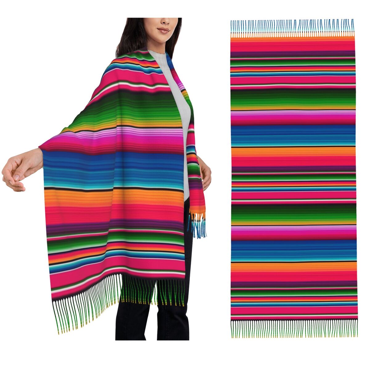 Woven Scarf Blanket - Mexican Blanket Striped Fiesta Serape Scarf