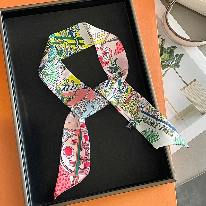 Ascot Neck Scarf - Luxury Design Horse Print Skinny Silk