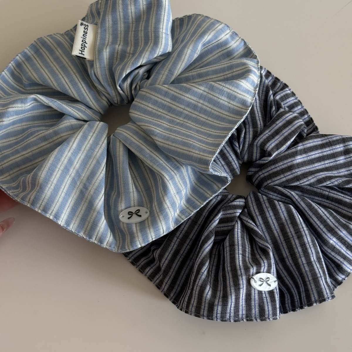 Silk Tie Striped - Blue Solid Color Silk Hair Bands