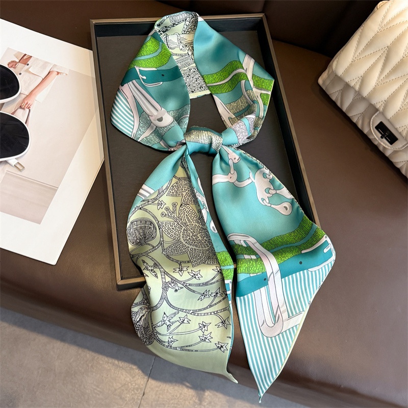 Ascot Neck Scarf - Women's Double-sided Print Silk Scarf Thin
