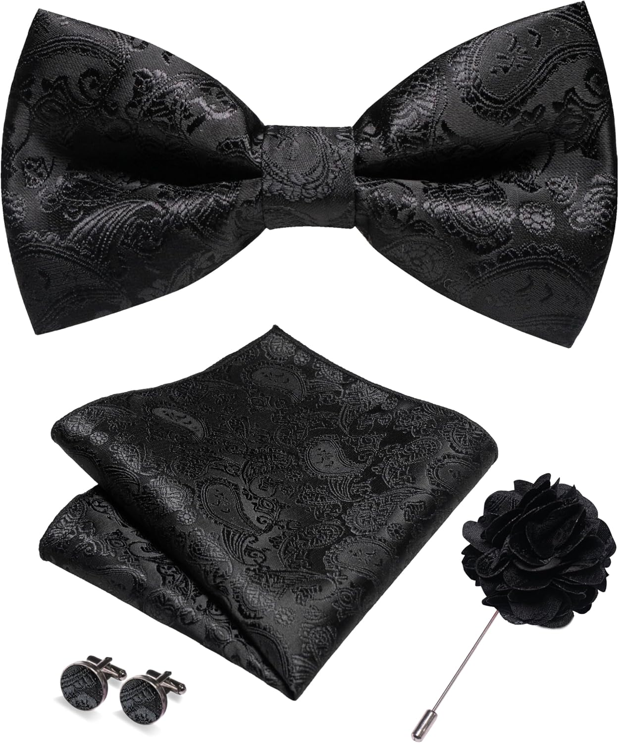 Pocket Square Set - Paisley Pre-tied Bow Tie and Pocket