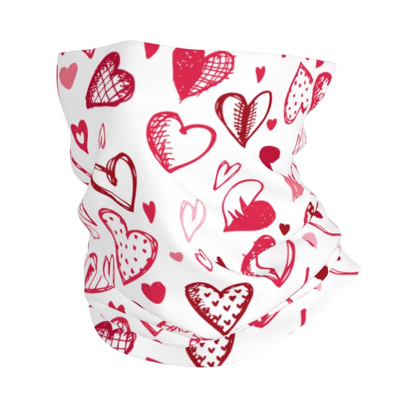 Neck Warmer Tube - Pink Red Love Hearts Bandana Neck