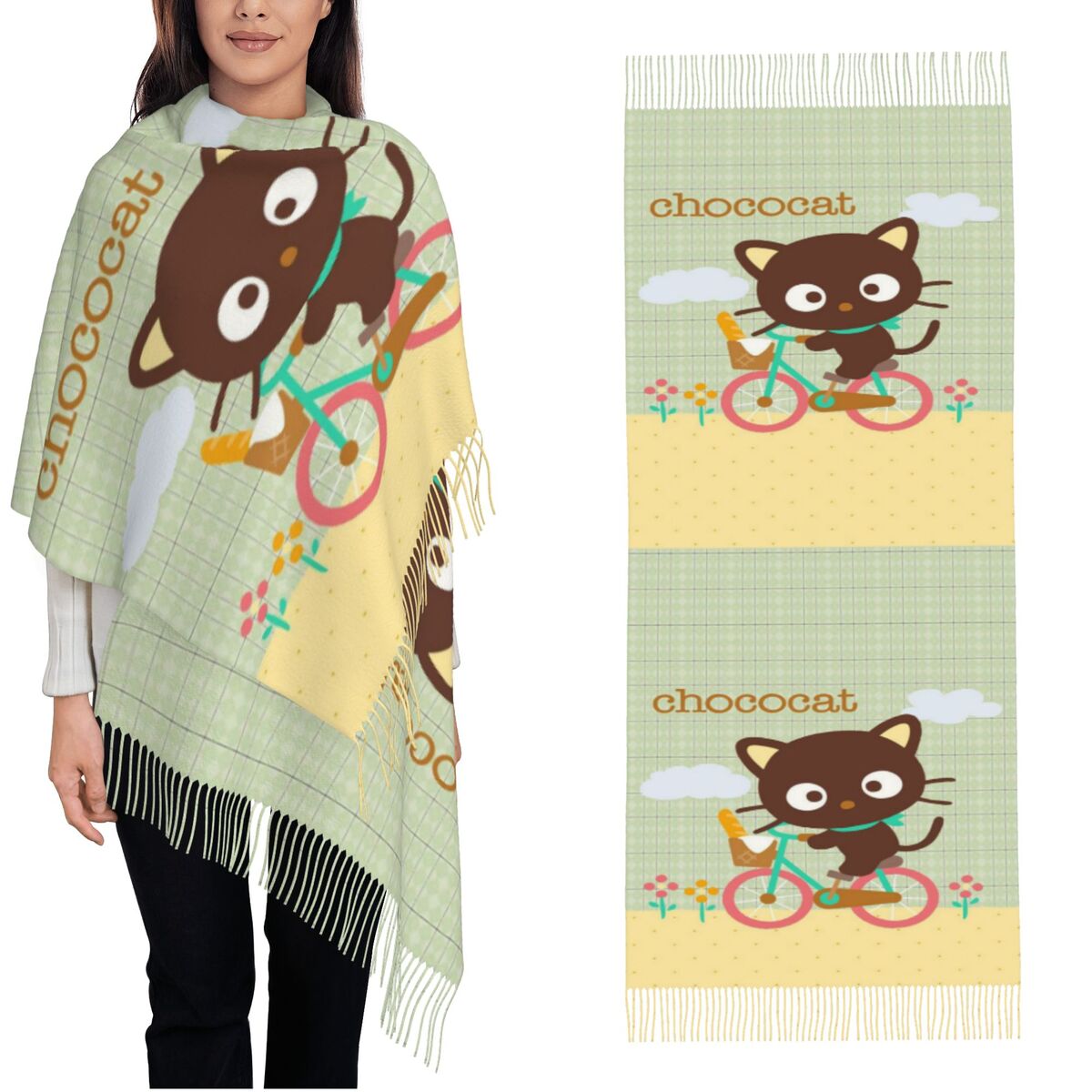 Pashmina Wrap Large - Chococats Kawaii Scarfs for Women Pashmina
