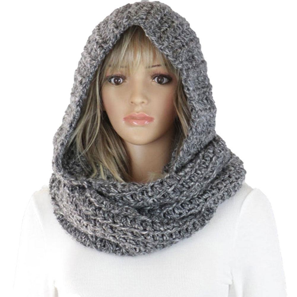 Infinity Scarf Knit - Knitted Hooded Scarf Winter Women Thick