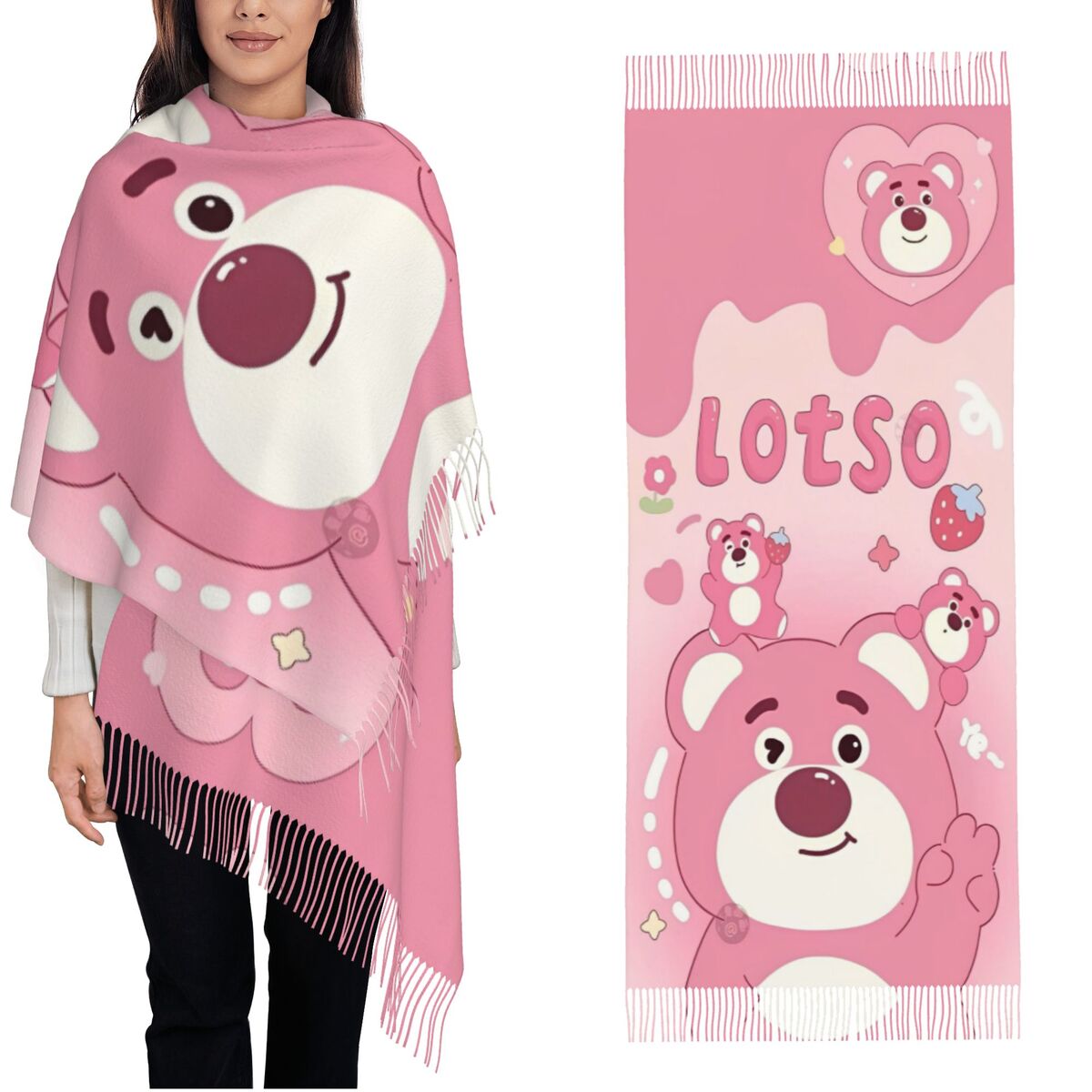 Pashmina Wrap Large - Lotso Pink Bear Women's Scarf Pashmina