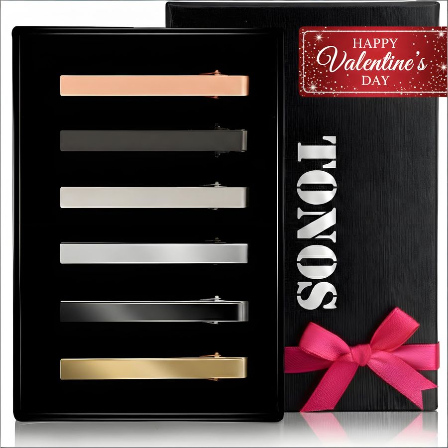 Tie Bar Set Gift - Clips for Men, 6 PACK Tie