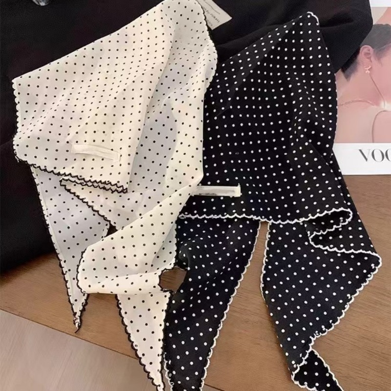 Ascot Neck Scarf - Black White Polka Dot Scarf for