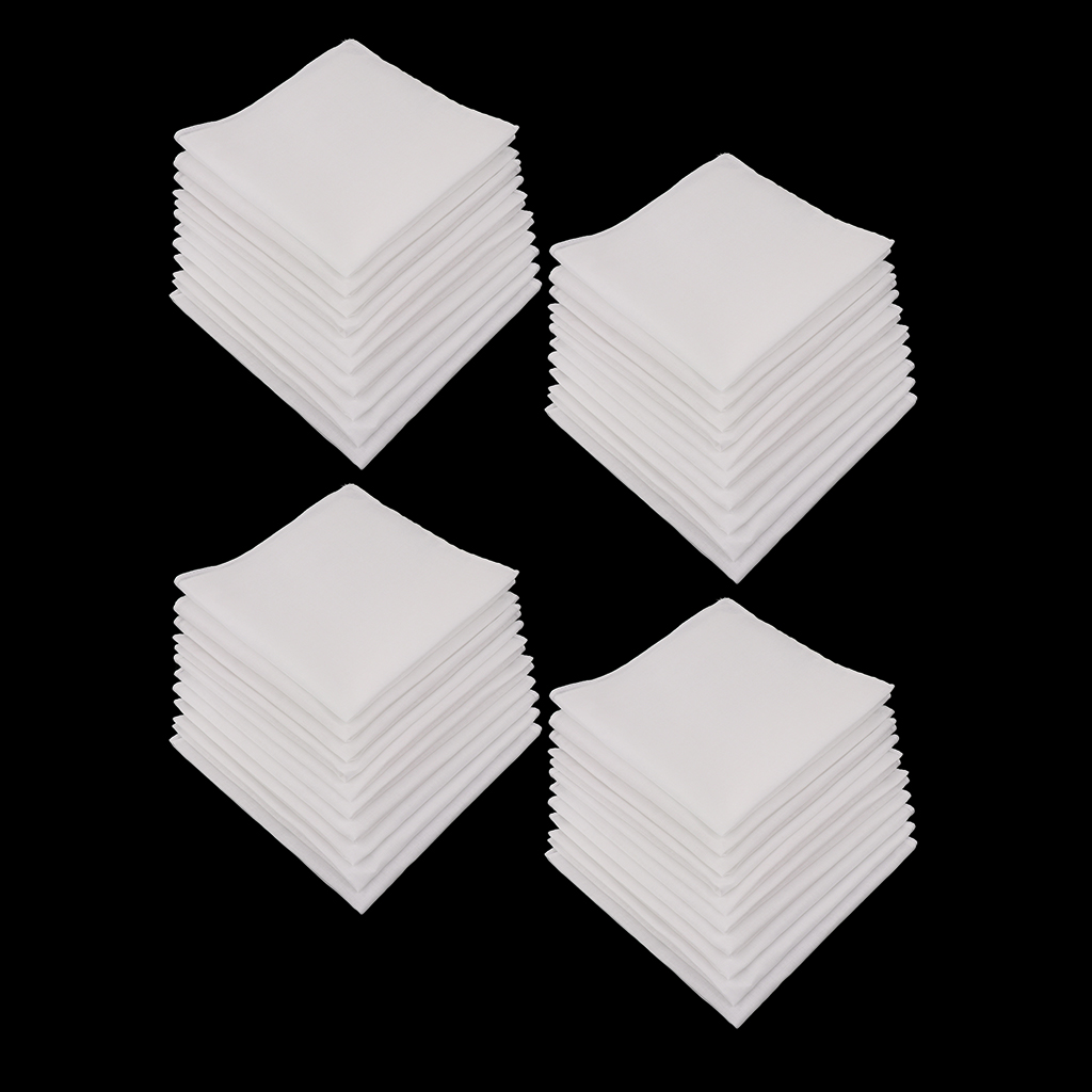 Handkerchief Cotton Men - 20/40pcs Plain Check Pocket Square White