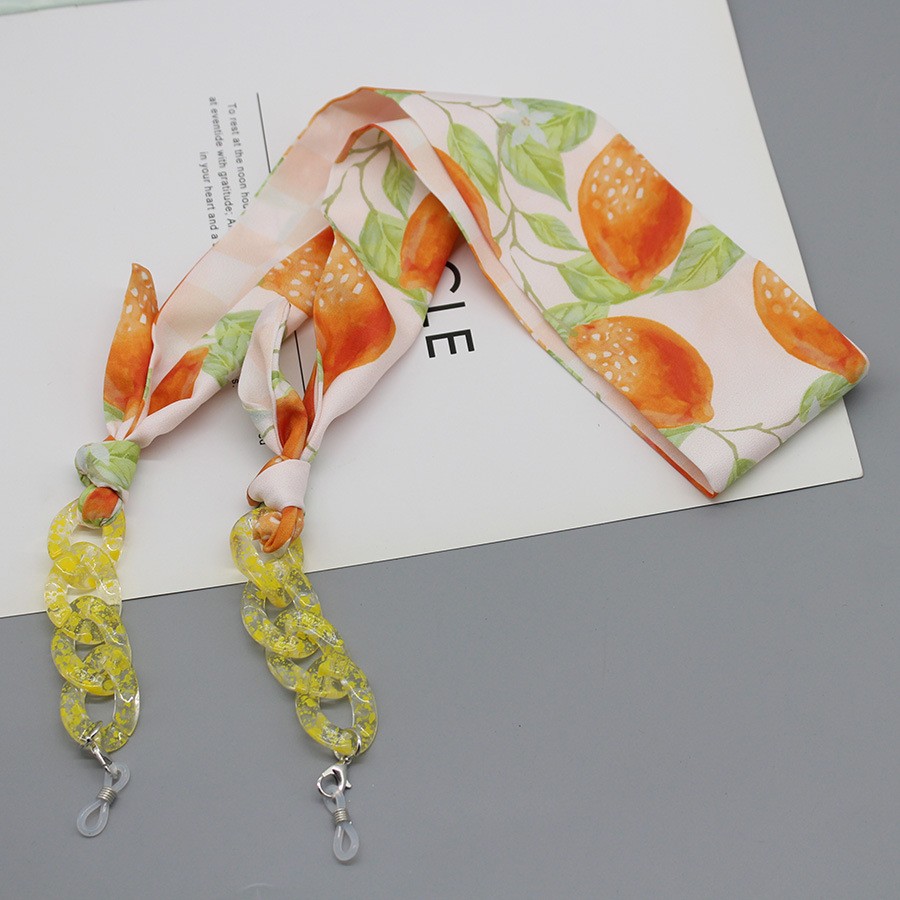 Silk Neck Scarf - Bohemia Print Silk Scarf Glasses Chain