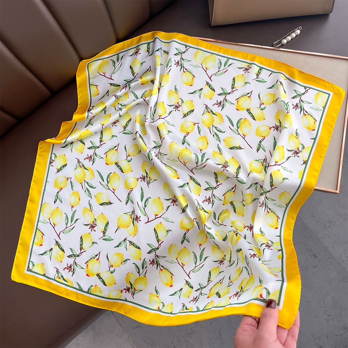 Ascot Neck Scarf - 2025 New Yellow Lemon Print Square