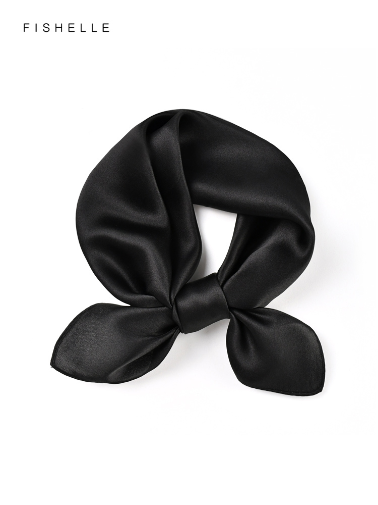 Silk Neck Scarf - Solid color black pure silk scarf