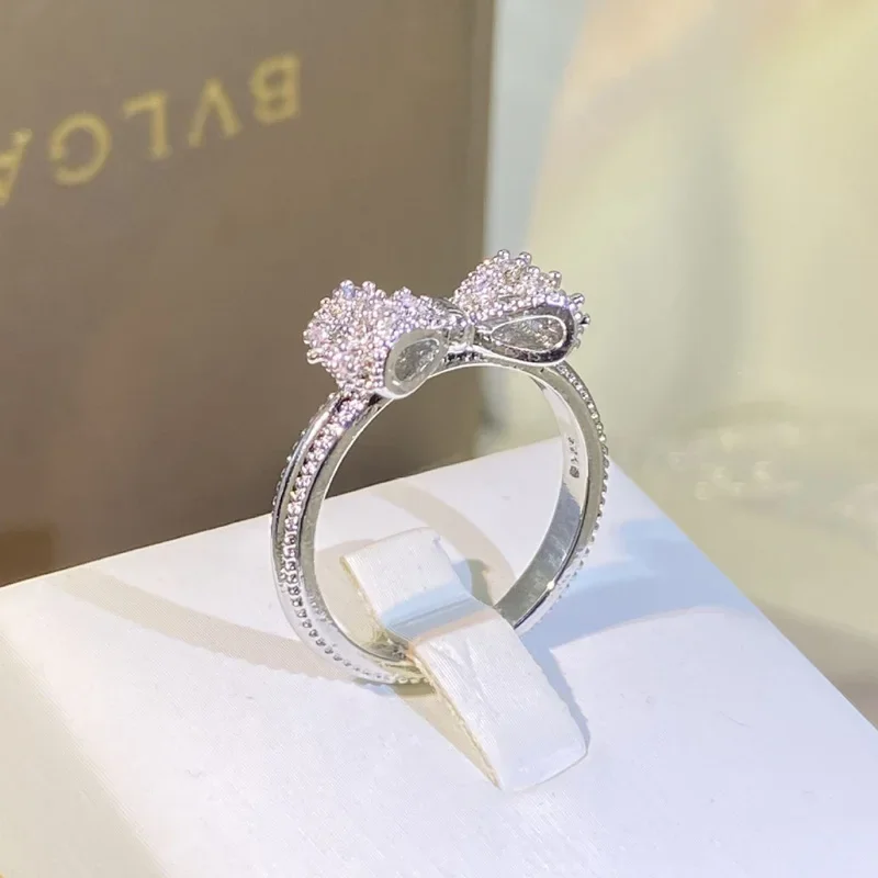 Tie Clip Silver - Fancy Bow Ring with Dazzling CZ