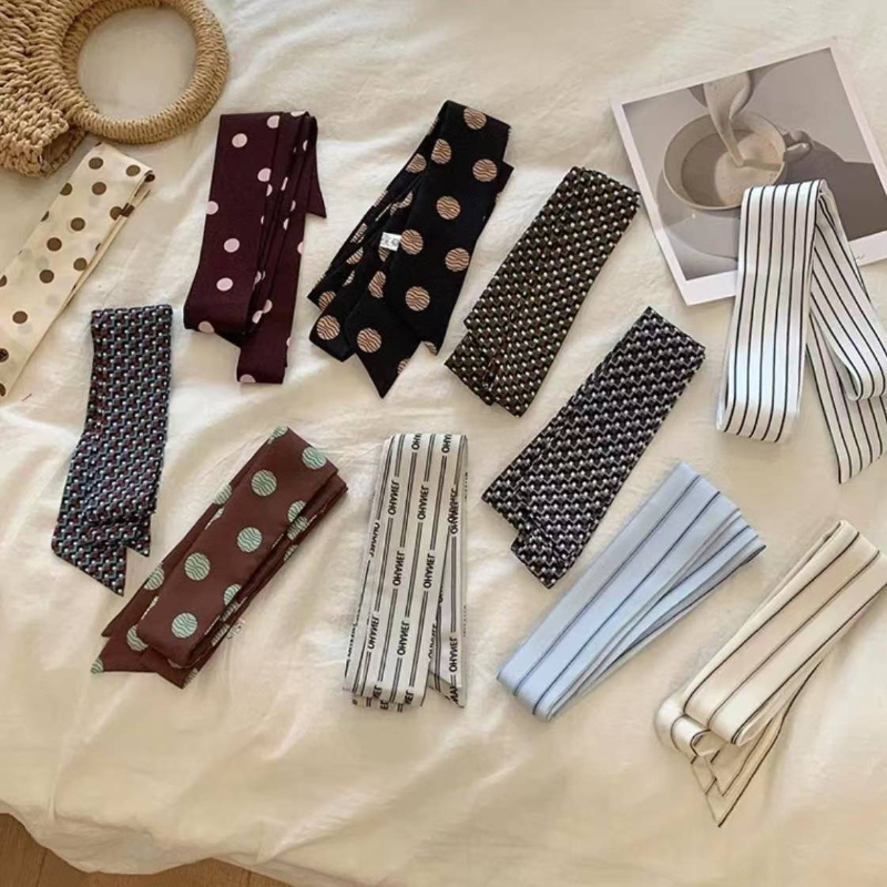 Silk Tie Striped - Polka Dot and Striped Print Scarf