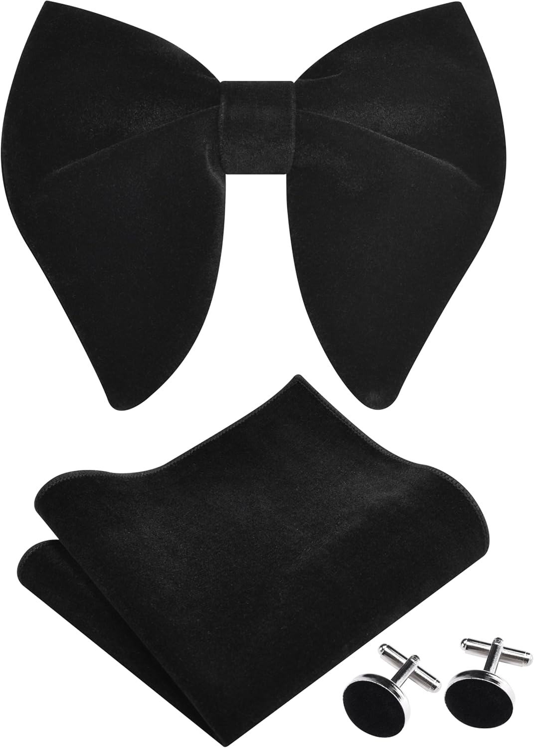Pocket Square Set - Solid Velvet Pre-tied Bow Tie &