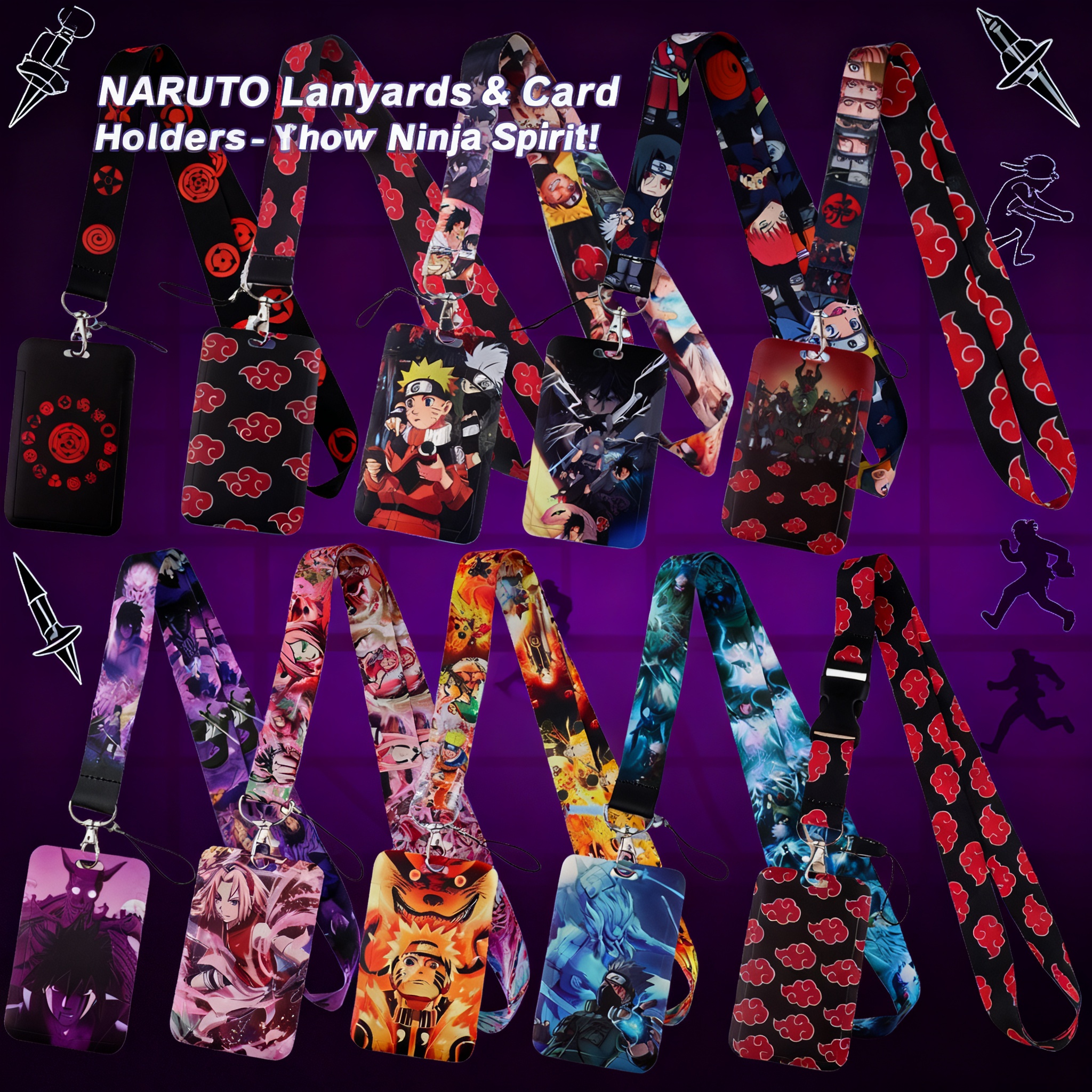 Lanyard Badge Holder - Japanese Anime Red Clouds Business Credit