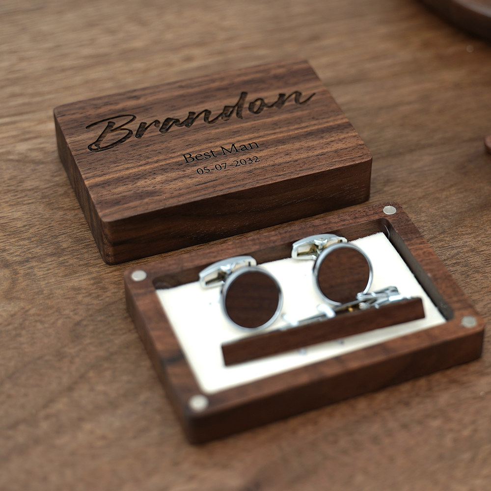 Tie Bar Set Gift - Name Engraved Groomsmen Best Man Cufflinks