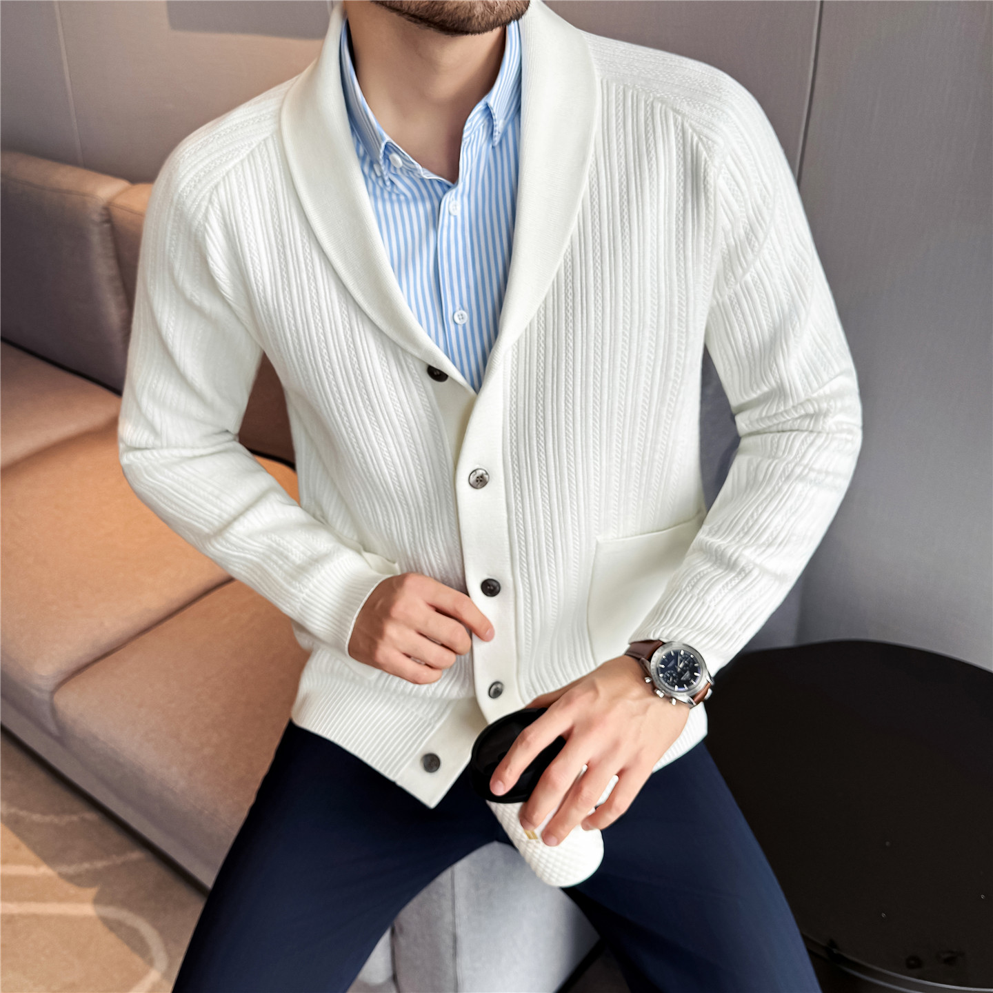 Men's Shawl Collar Knit Cardig - Muffler Men Wool のレビューと価格