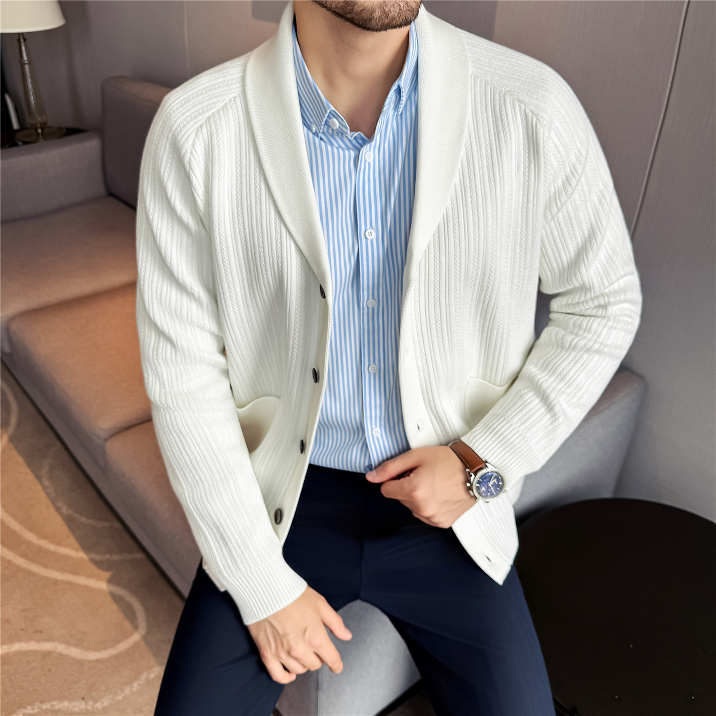 Men's Shawl Collar Knit Cardig - Muffler Men Wool のレビューと価格