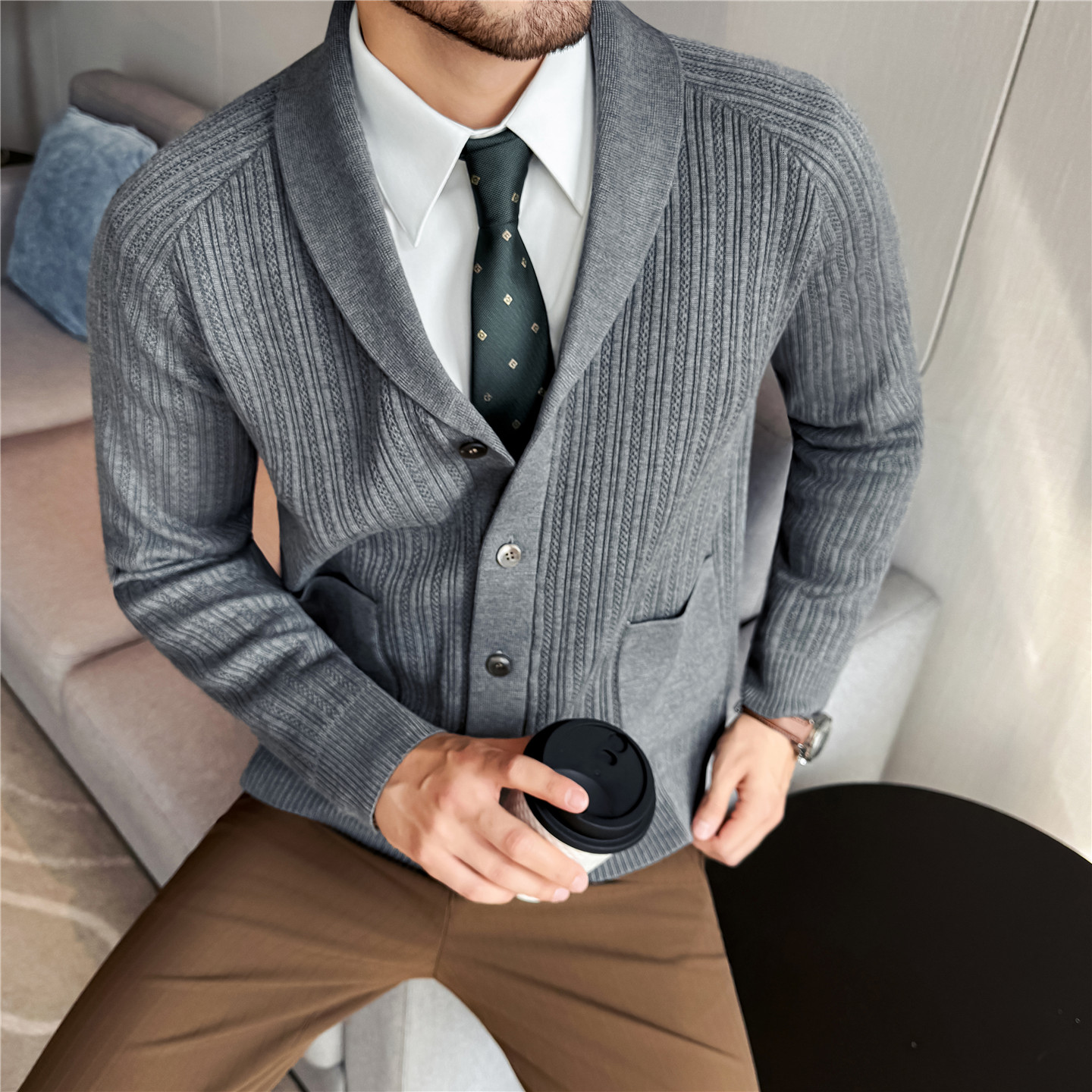 Men's Shawl Collar Knit Cardig - Muffler Men Wool のレビューと価格