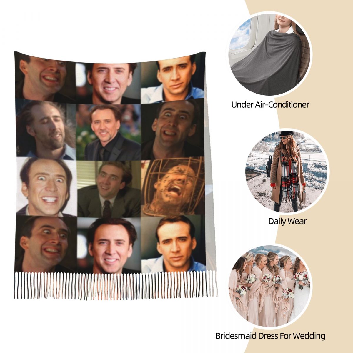 Nicolas Cage Funny Face Meme S - Pashmina Wrap Large のレビューと価格