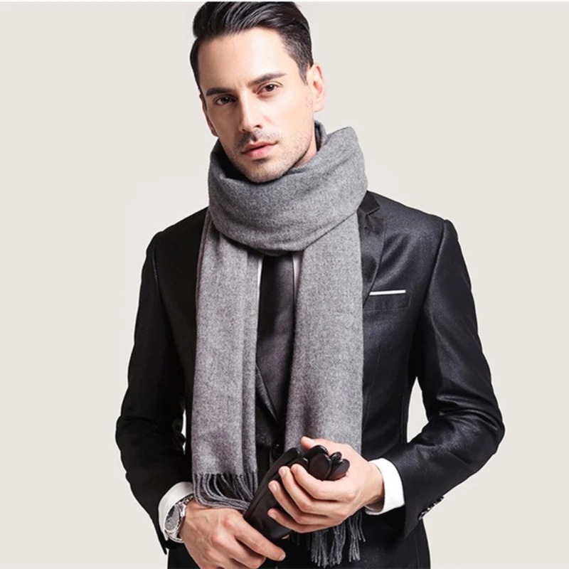 2025 Wool Scarves Winter Soft  - Muffler Men Wool のレビューと価格