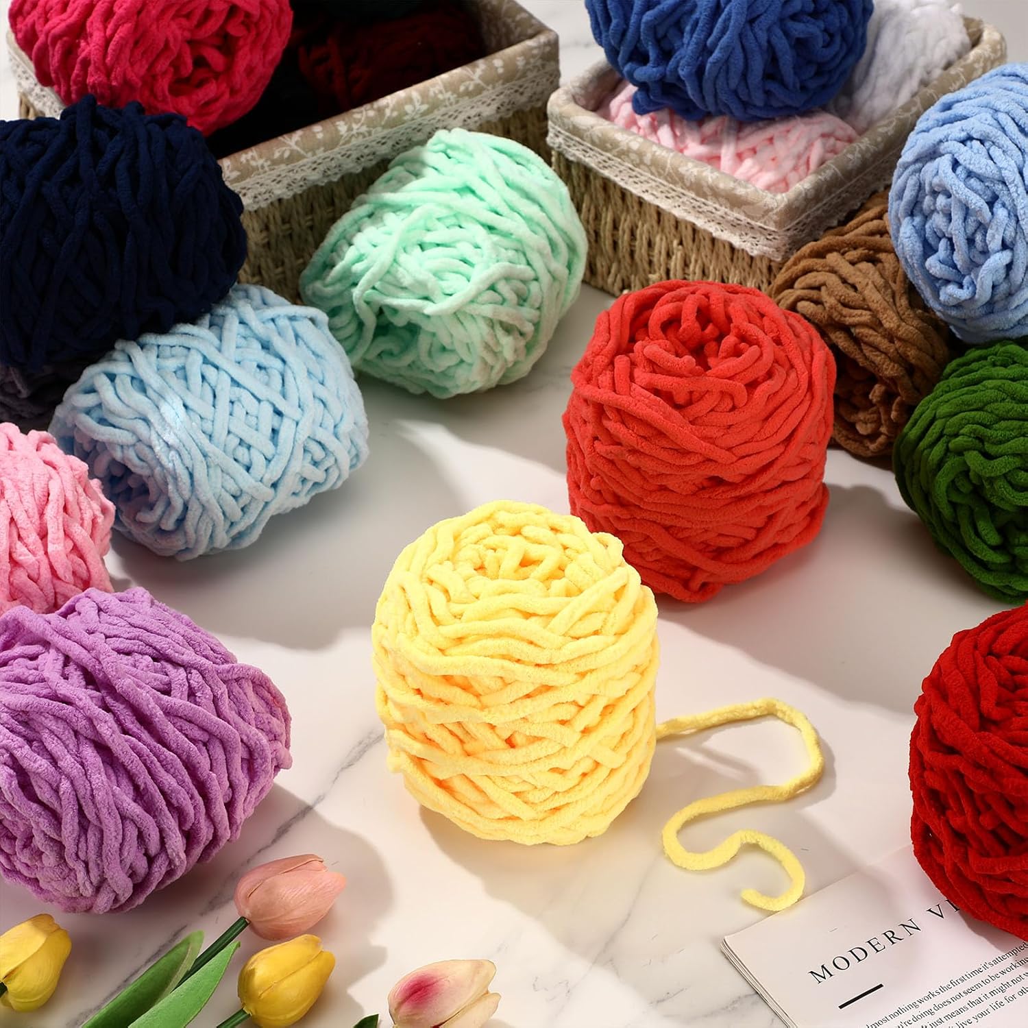3PCS 300g Chenille Knitting Ya - Woven Scarf Blanket のレビューと価格