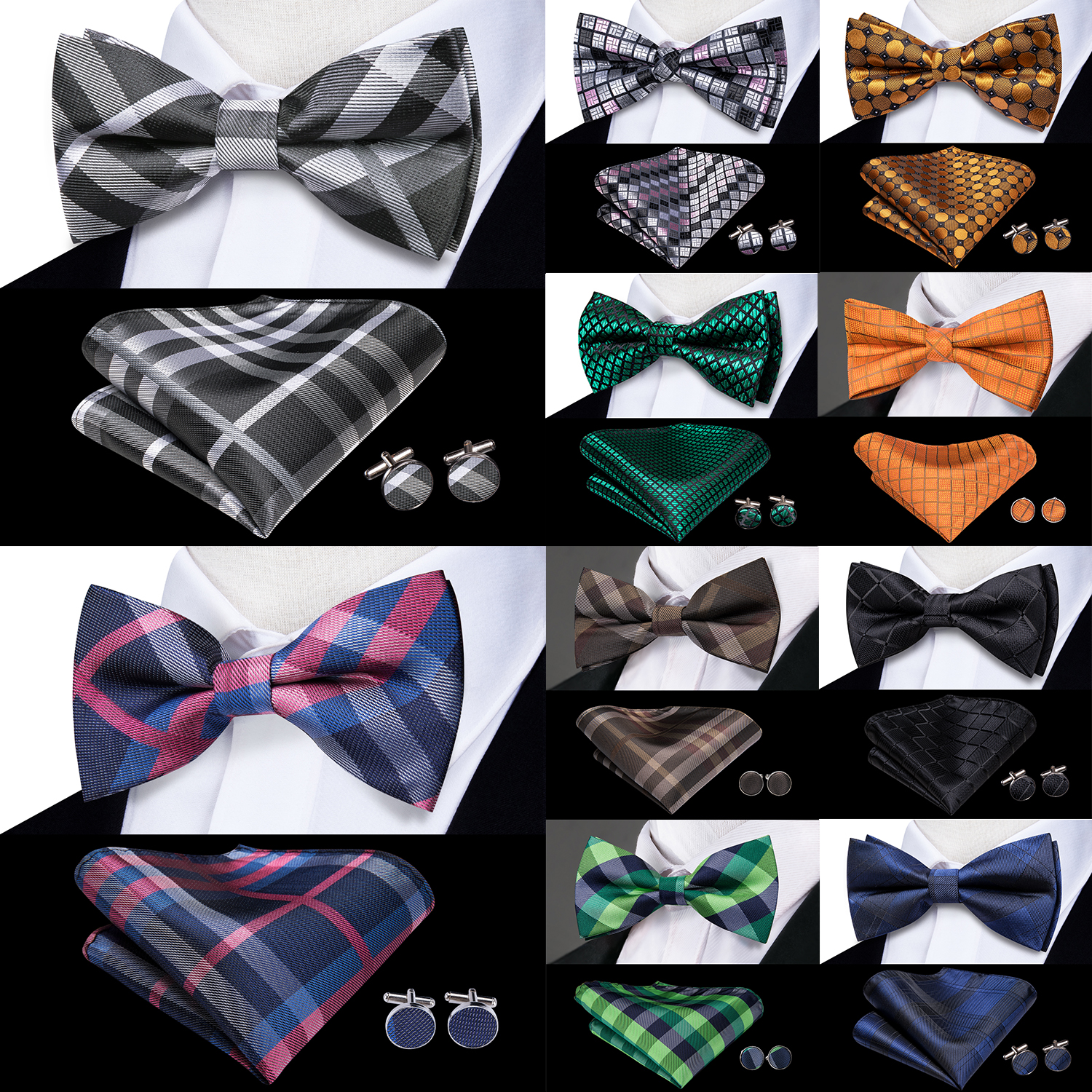 Hi-Tie Grey Plaid Jacquard Sil - Bow Tie Pre Tied のレビューと価格