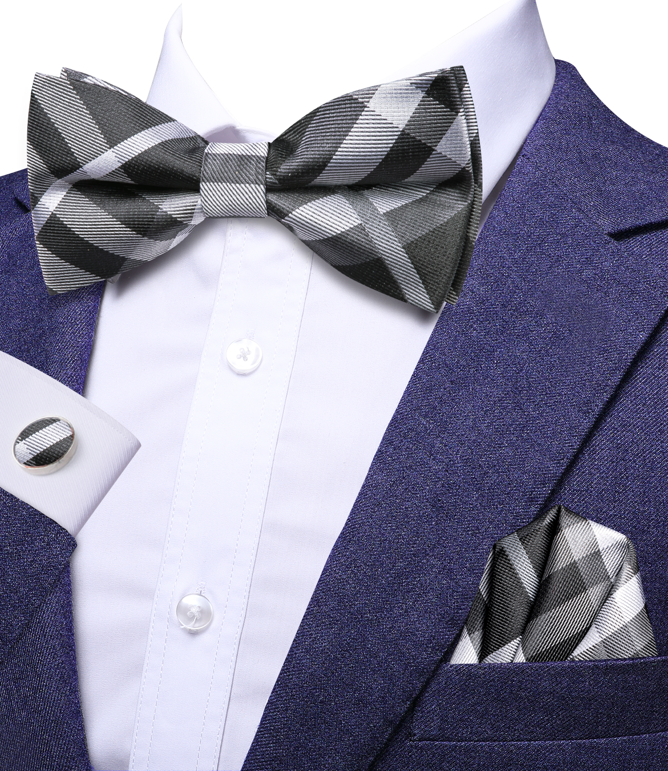Hi-Tie Grey Plaid Jacquard Sil - Bow Tie Pre Tied のレビューと価格