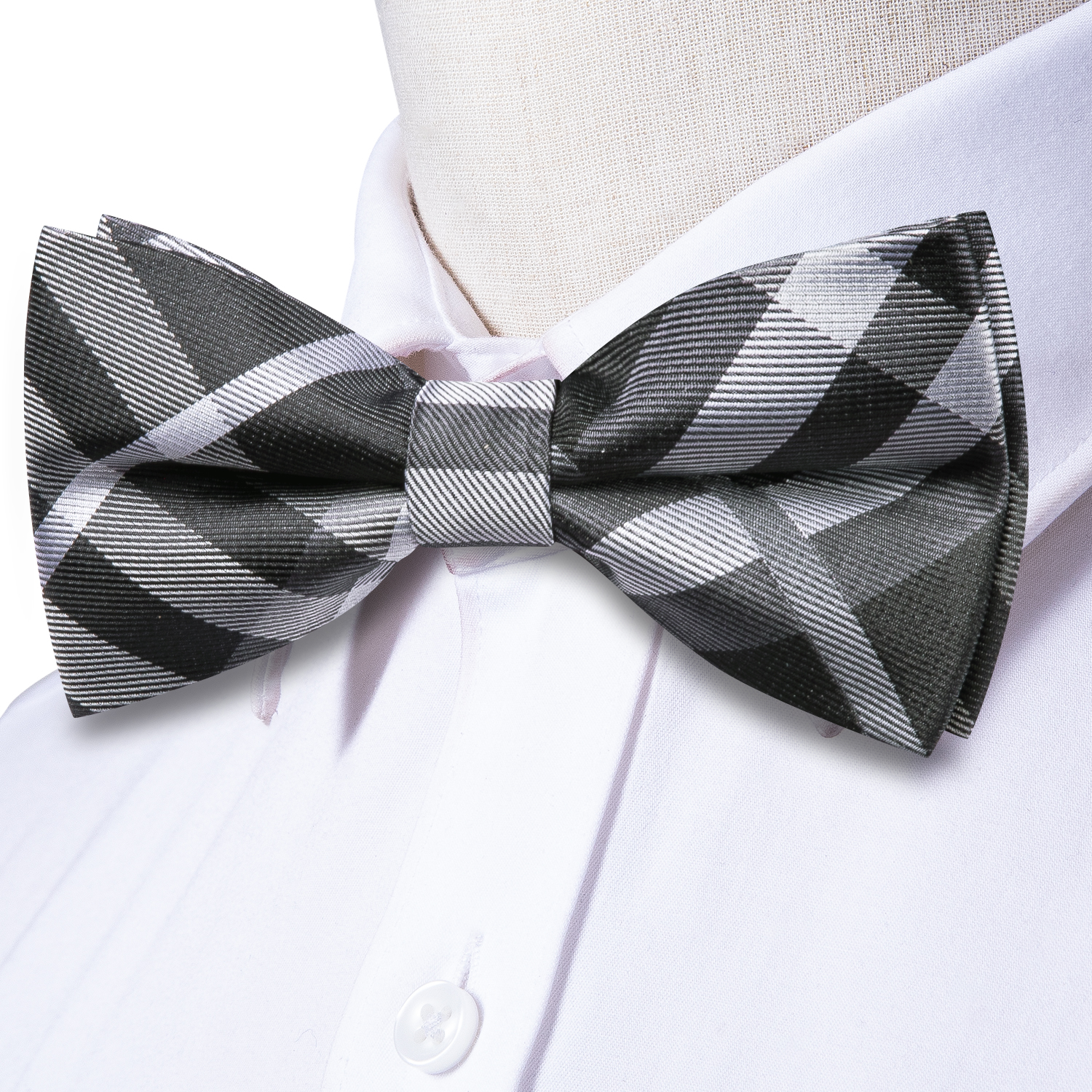 Hi-Tie Grey Plaid Jacquard Sil - Bow Tie Pre Tied のレビューと価格