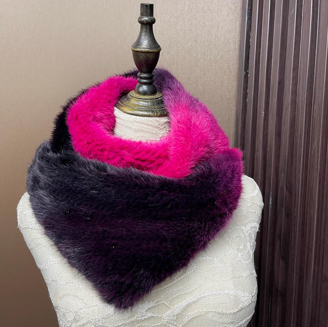 Ombre Color Genuine Mink Fur S - Infinity Scarf Knit のレビューと価格