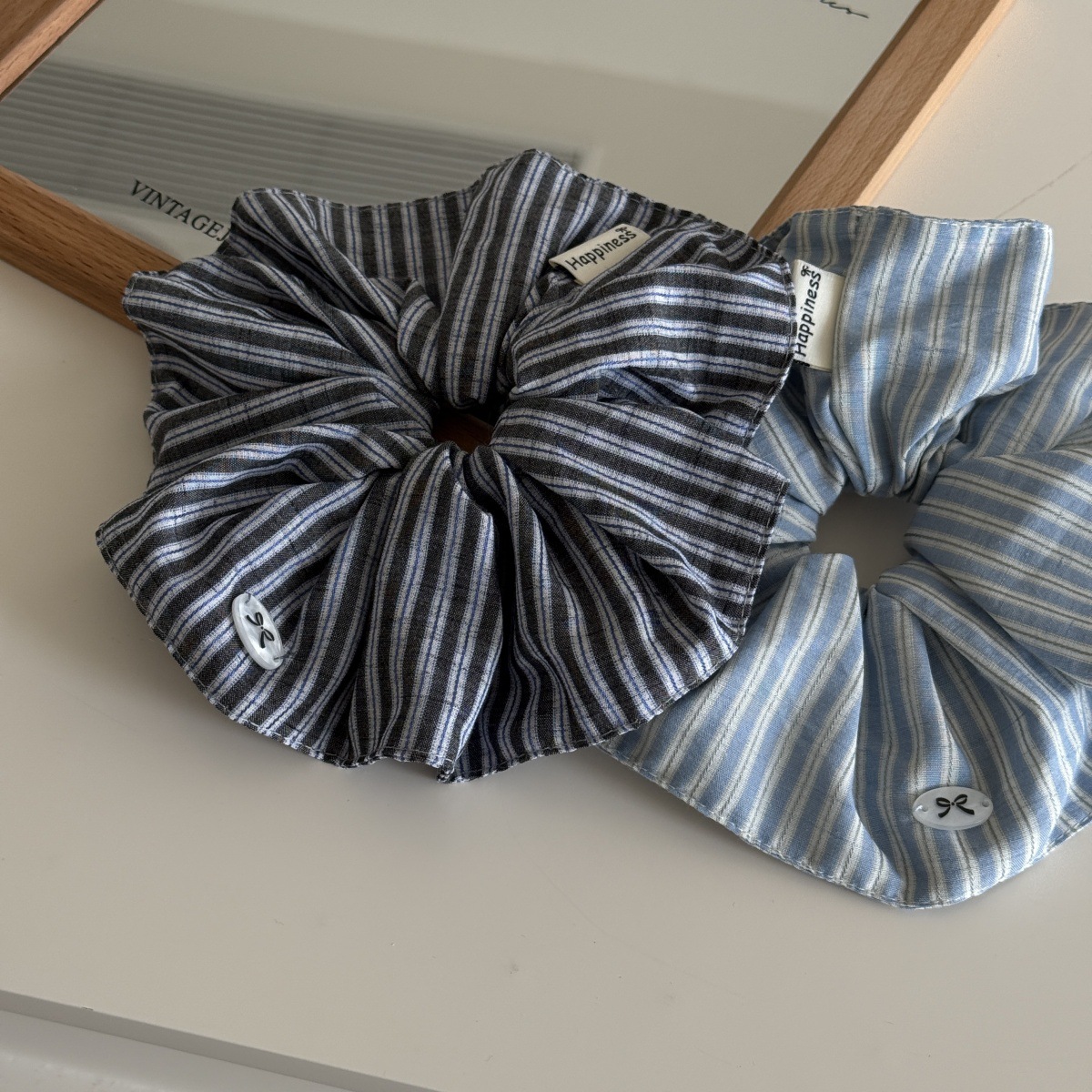 Blue Solid Color Silk Hair Ban - Silk Tie Striped のレビューと価格