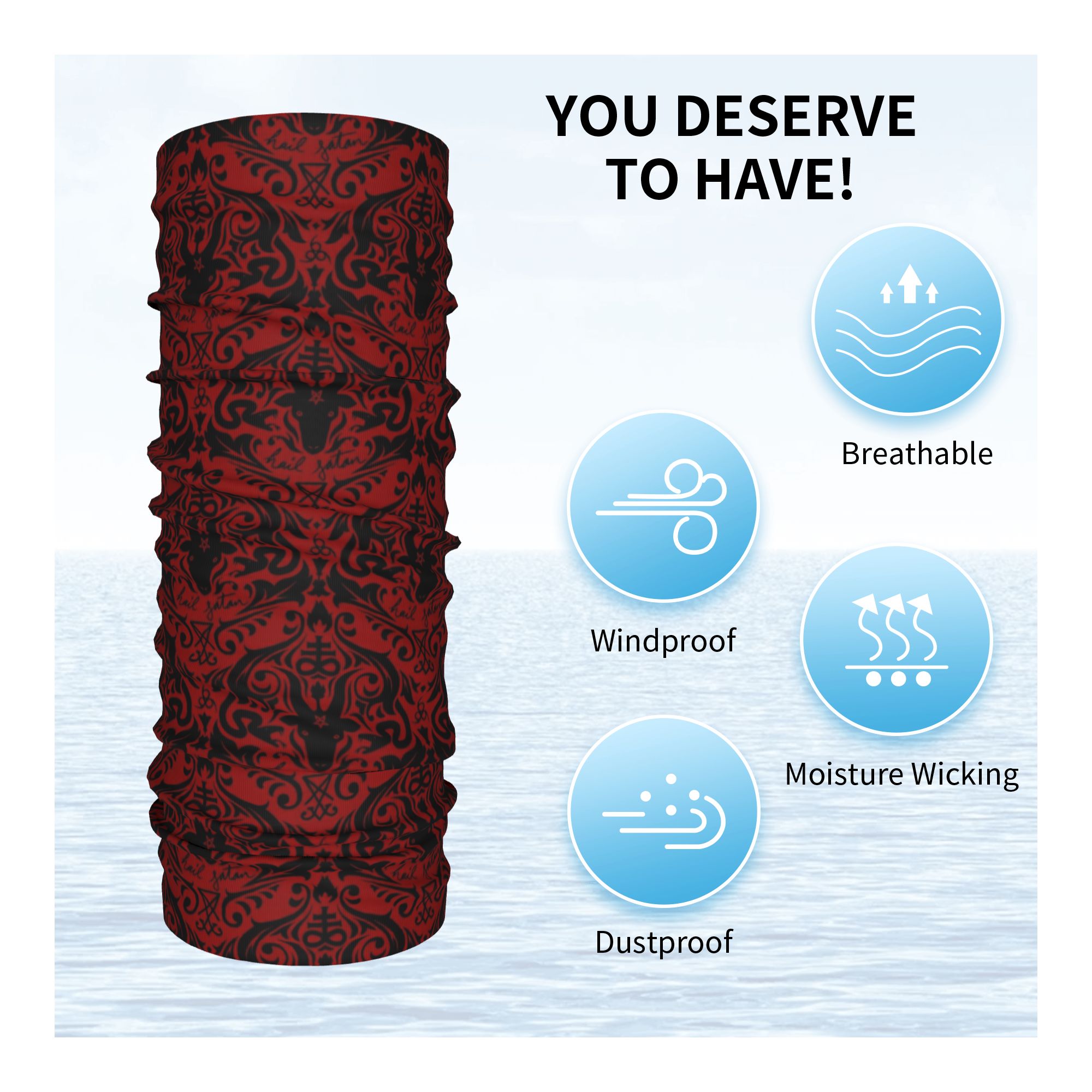 Baphomet Damask Hail Satan Bla - Neck Warmer Tube のレビューと価格