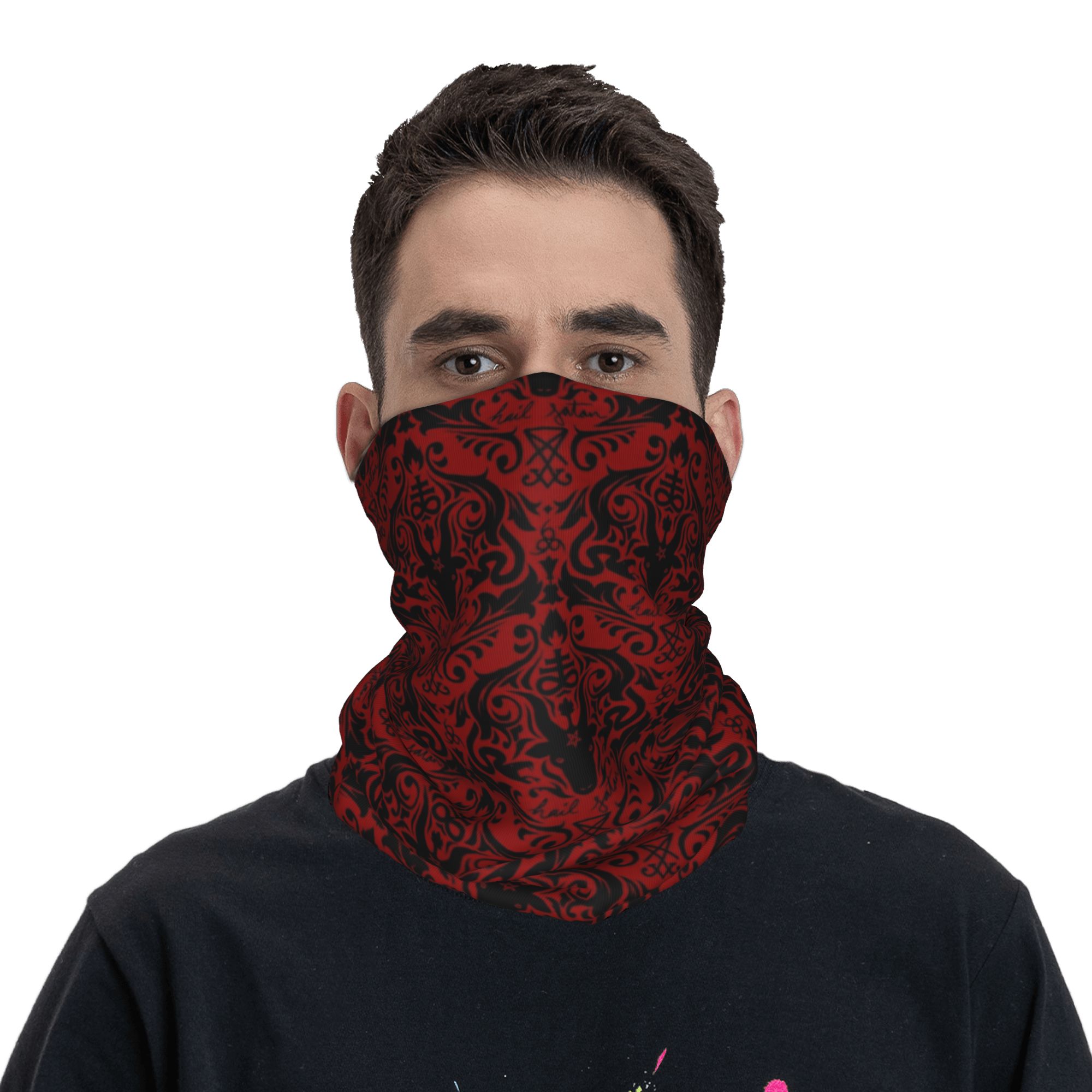 Baphomet Damask Hail Satan Bla - Neck Warmer Tube のレビューと価格