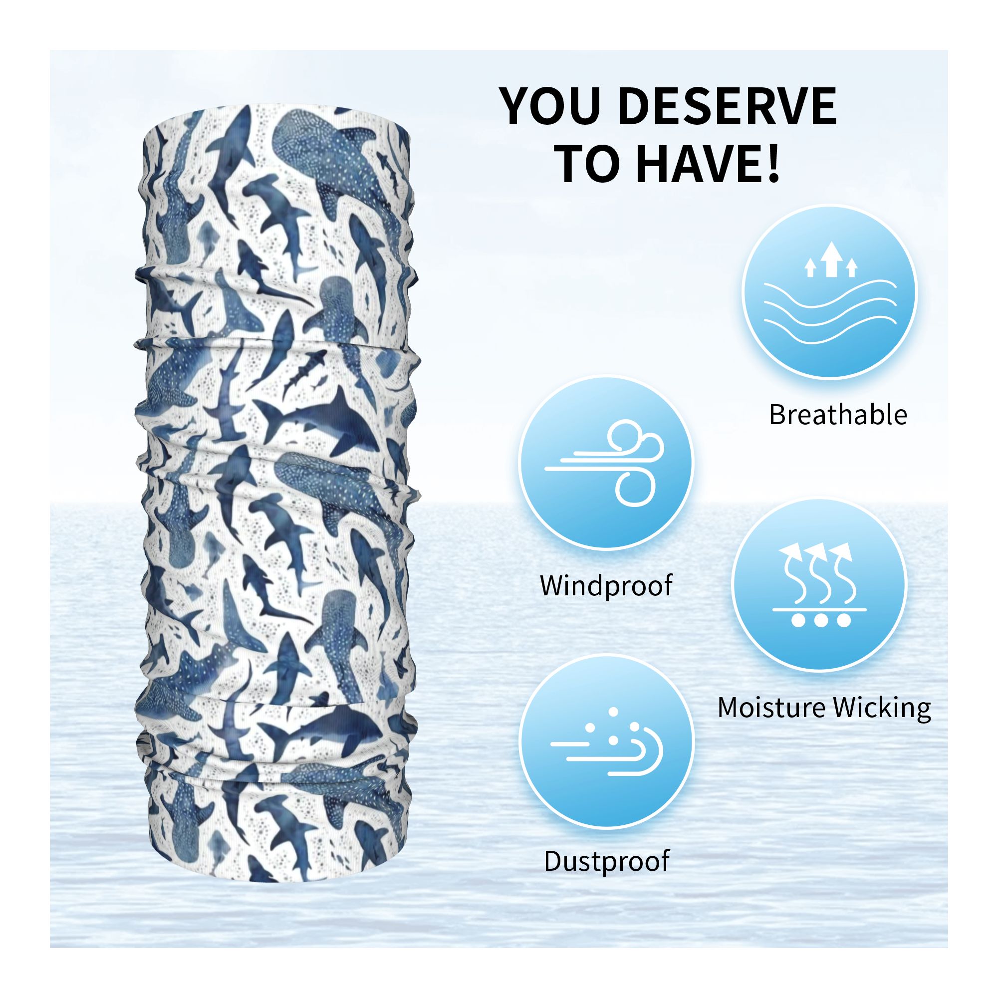 Custom Blue Watercolour Shark  - Neck Warmer Tube のレビューと価格