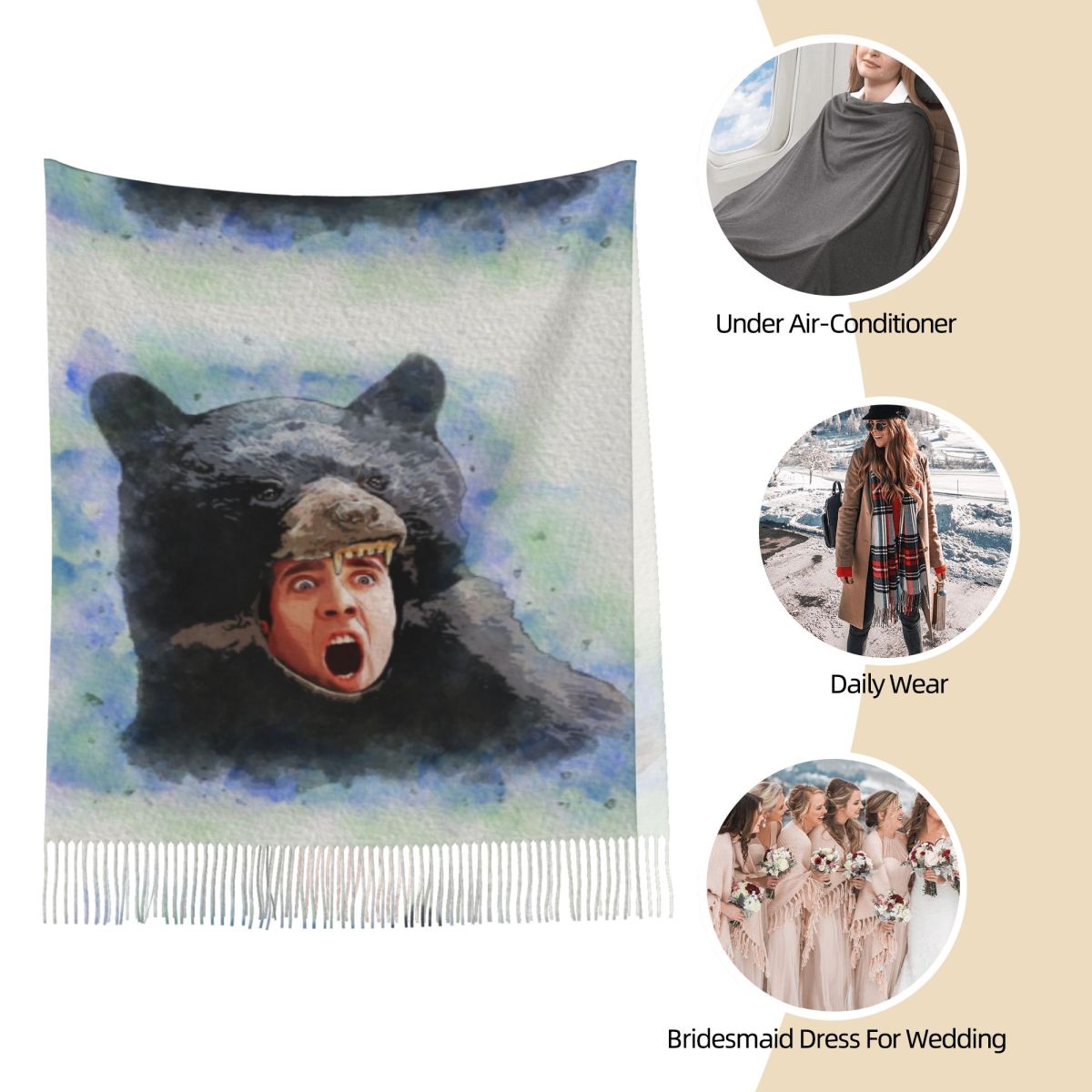 Cage Bear Watercolor Scarf for - Pashmina Wrap Large のレビューと価格