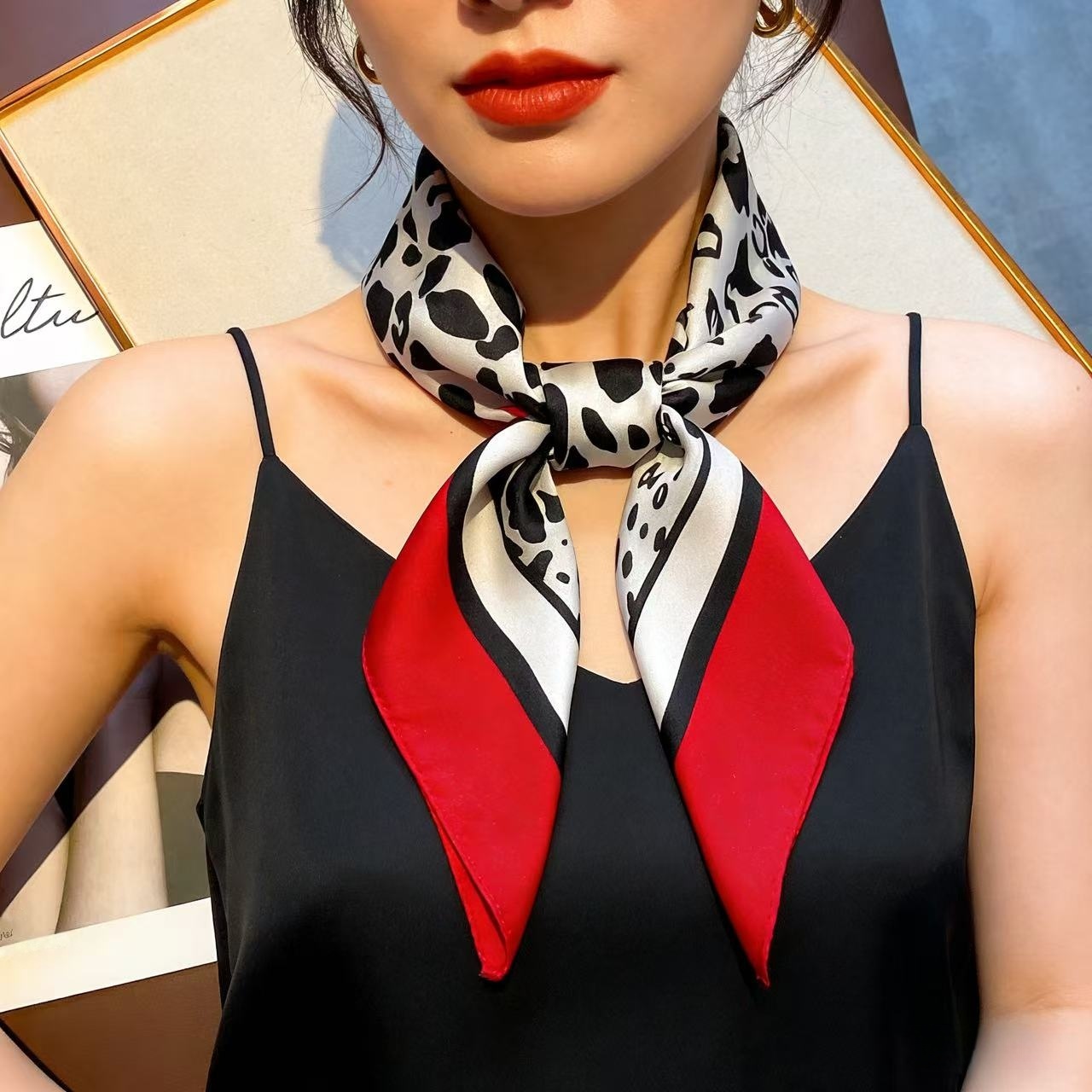 1pc Faux Silk Retro Leopard Pr - Bandana Cotton のレビューと価格