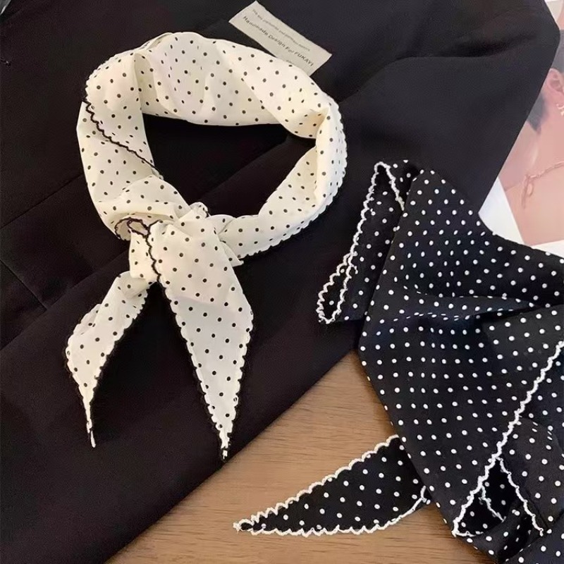 Black White Polka Dot Scarf fo - Ascot Neck Scarf のレビューと価格