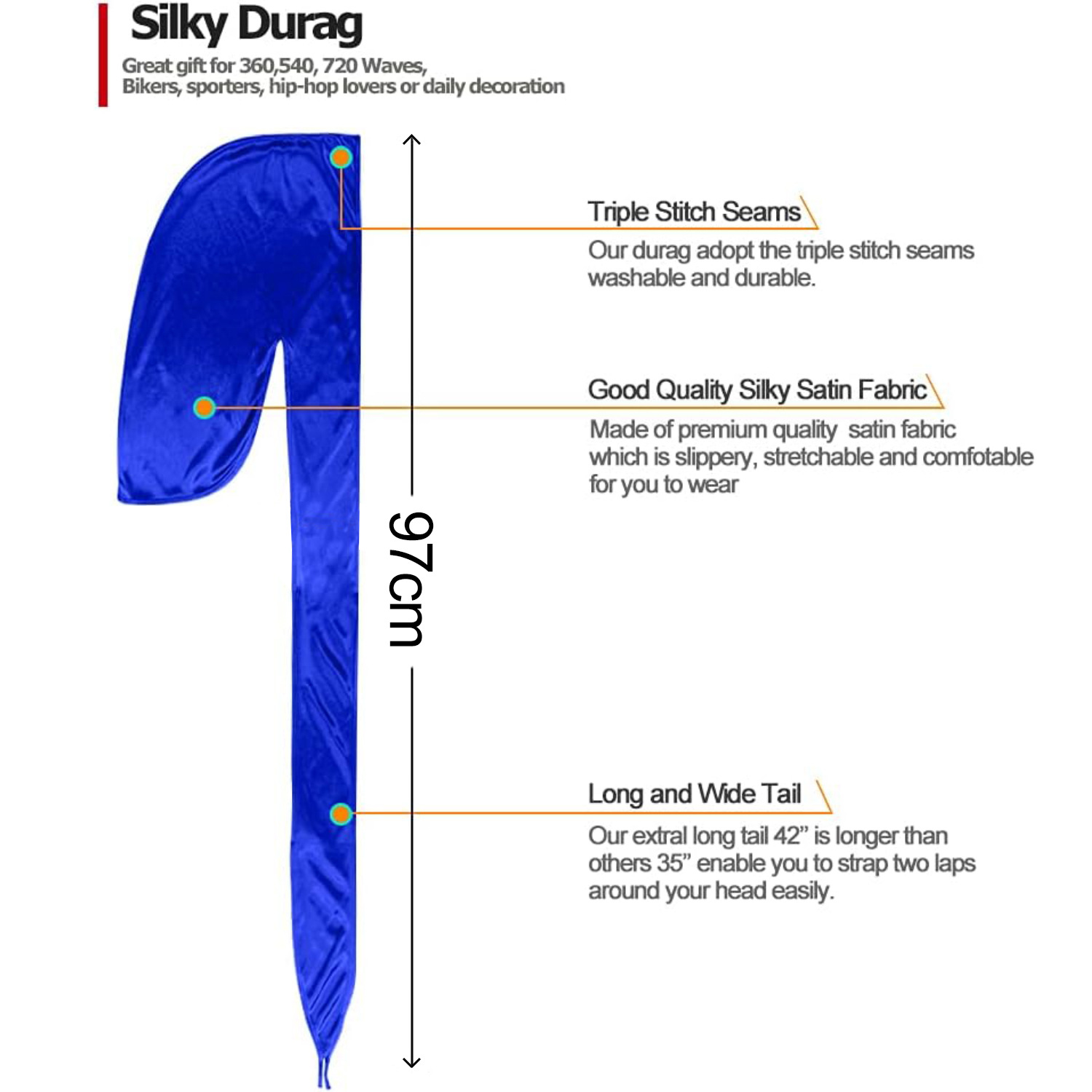 Men Satin Breathable Silky Dur - Bandana Doo Rag のレビューと価格