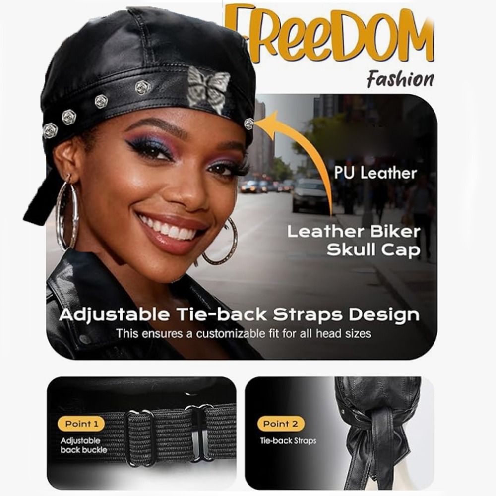 PU Leather Black Biker Cap Doo - Bandana Doo Rag のレビューと価格