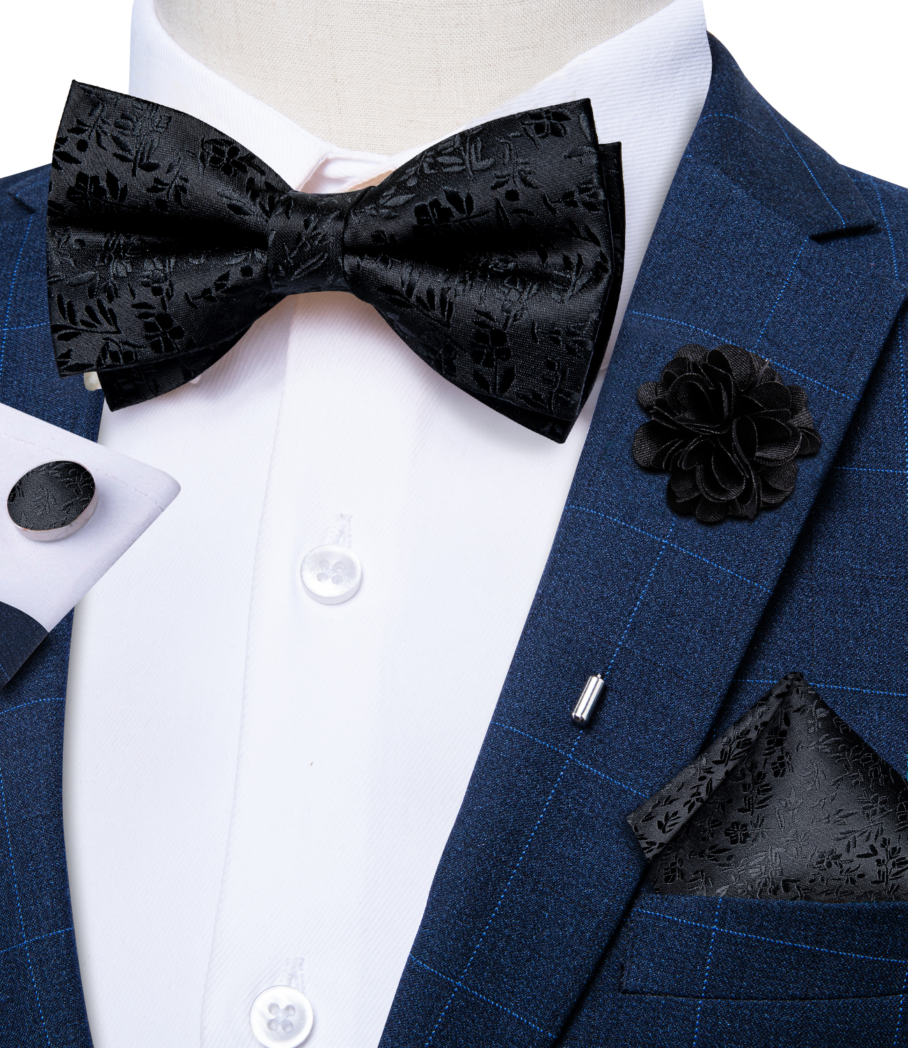 4Pcs Black Solid Floral Men's  - Bow Tie Pre Tied のレビューと価格